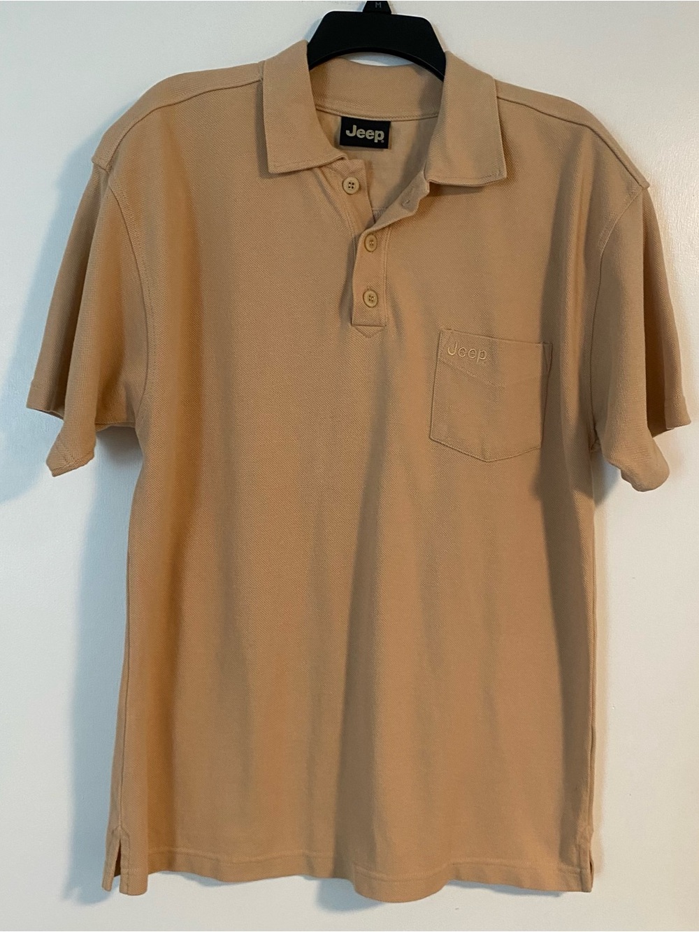 Vintage Jeep Polo Shirt Beige/Tan Mens L Knit Embroidery Collectable Gear Work